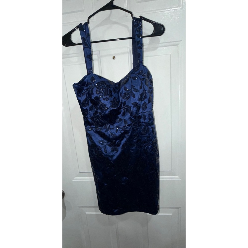 Windsor Royal Blue Sequin Floral Mini Dress Sweetheart Bodycon